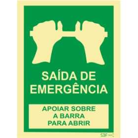 Señal de salida de emergencia, apóyese en la barra para abrir con texto 