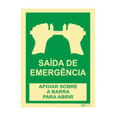 Señal de salida de emergencia, apóyese en la barra para abrir con texto 