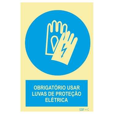 Señal de obligación, guantes de protección eléctrica con descripción