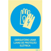 Señal de obligación, guantes de protección eléctrica con descripción