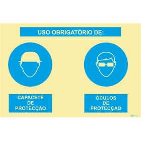 Señalización Fotoluminiscente | Señal compuesta doble, uso obligatorio de casco protector y gafas protectoras