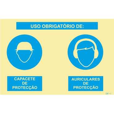 Señalización Fotoluminiscente | Doble señal compuesta, uso obligatorio de casco de protección y auriculares de protección