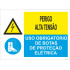 Signo compuesto doble, botas protectoras electríficas y Peligro de alta tensión