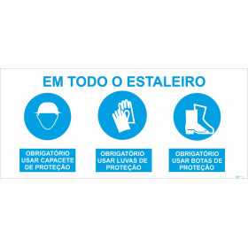 Signo triple compuesto, uso obligatorio de gafas protectoras, botas protectoras y auriculares protectores