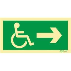Señal de salida a la derecha para movilidad reducida o discapacitada