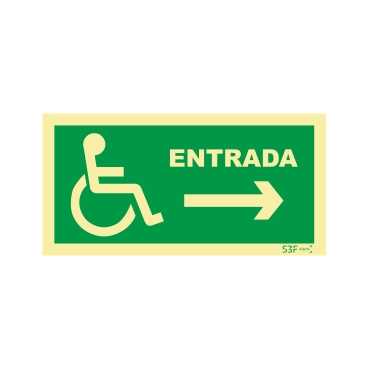 Señal de entrada a la derecha para personas con discapacidad o movilidad reducida