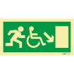 Señal de salida hacia abajo a la derecha para personas con discapacidad o movilidad reducida