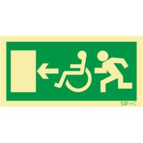 Signo de salida izquierda para personas con discapacidad o movilidad reducida
