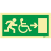 Señal de salida a la derecha para personas con discapacidad o movilidad reducida
