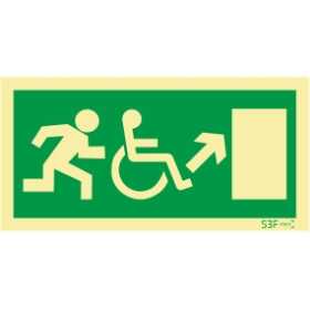 Señal de salida subiendo a la derecha para personas con discapacidad o movilidad reducida