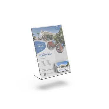 expositor sobremesa con porta tarjetas|display A4 con tarjetero|cajetín|portafolletos con compartimento para folletos|