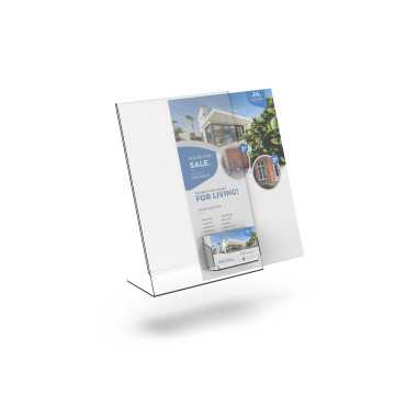 expositor sobremesa con porta tarjetas|display A4 con tarjetero|cajetín|portafolletos con compartimento para folletos