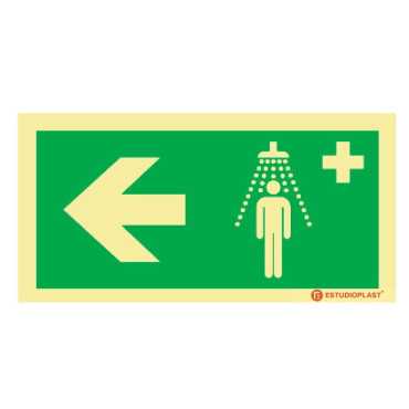 Señalización Fotoluminiscente|Salida de Emergencia|Señalización de Seguridad| Señal de ducha de emergencia a la izquierda