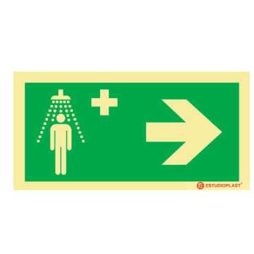 Señalización Fotoluminiscente|Salida de Emergencia|Señalización de Seguridad| Señal de ducha de emergencia a la derecha