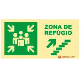 señalización fotoluminiscente|Salida de emergencia|Señalización de seguridad| Señal de zona de refugio arriba a la derecha