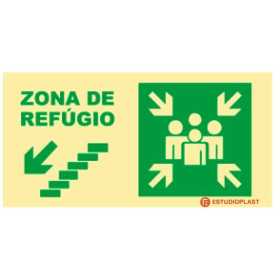 señalización fotoluminiscente|Salida de emergencia|Señalización de seguridad| Señal de zona de refugio baja a la izquierda
