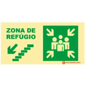 señalización fotoluminiscente|Salida de emergencia|Señalización de seguridad| Señal de zona de refugio baja a la izquierda