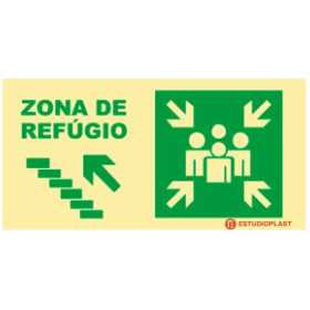 señalización fotoluminiscente|Salida de emergencia|Señalización de seguridad| Señal de zona de refugio subir a la izquierda