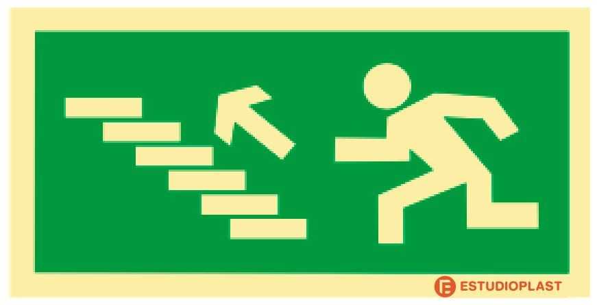 Señal de evacuación, escalada escalera a la izquierda