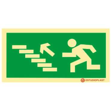 Señal de evacuación, escalada escalera a la izquierda