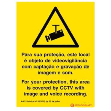 Señal para lugares bajo videovigilancia, portugués e inglés