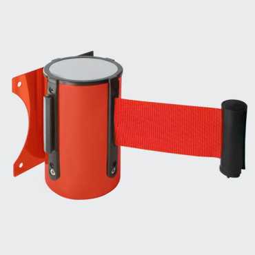 Barrera de pared con cinta retráctil |Barrera de delimitación|Bolardos de seguridad con cinta|Barreras metálicas|Bachuelas retrá