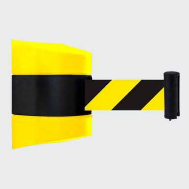 Barrera de pared con cinta retráctil |Barrera de delimitación|Bolardos de seguridad con cinta|Barreras metálicas|Bachuelas retrá