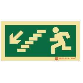 Señal de evacuación, escaleras que suben a la derecha