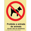 Señal de prohibición - "Prohibida la entrada a animales excepto perros de asistencia"