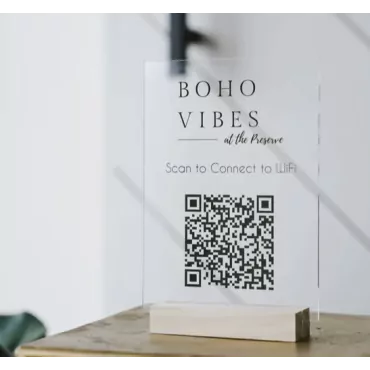 Wooden base with QR code