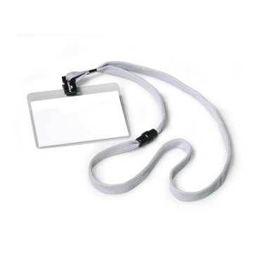 Portanombres 60×90 mm con lanyard / cordón para acreditación