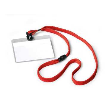 Portanombres 60×90 mm con lanyard / cordón para acreditación