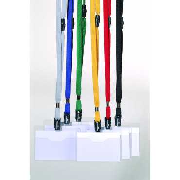 Portanombres 60×90 mm con lanyard / cordón para acreditación