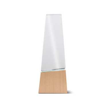 Trofeo de madera y cristal con caja de regalo – Diseño geométrico premium