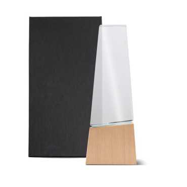 Trofeo de madera y cristal con caja de regalo – Diseño geométrico premium